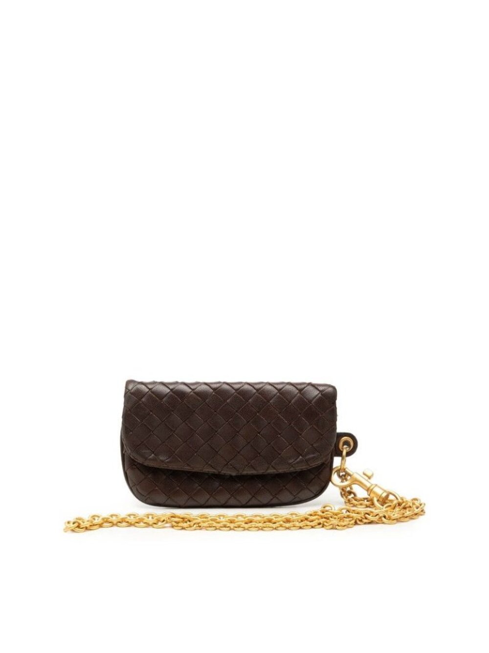Bottega Veneta Intrecciato Chain Wallet Coin Purse Brown Leather